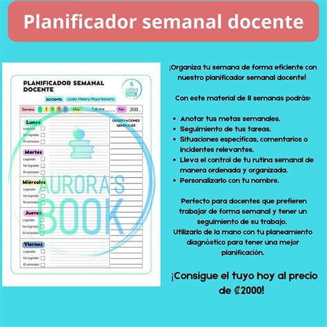 Planificador Semanal Docente Auroras Book