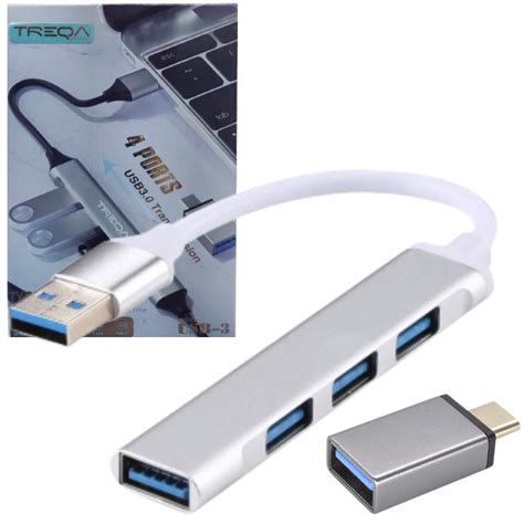 HUB USB-A TREQA / 4xUSB 3.0 + OTG USB-C / SILVER - NANOTECH MARKET