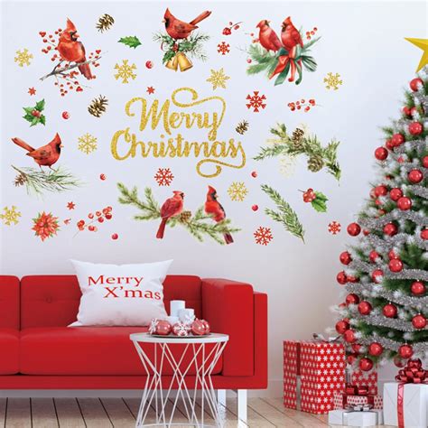 AnyDesign 9 Sheets Christmas Cardinal Wall Stickers Winter PVC Plastic