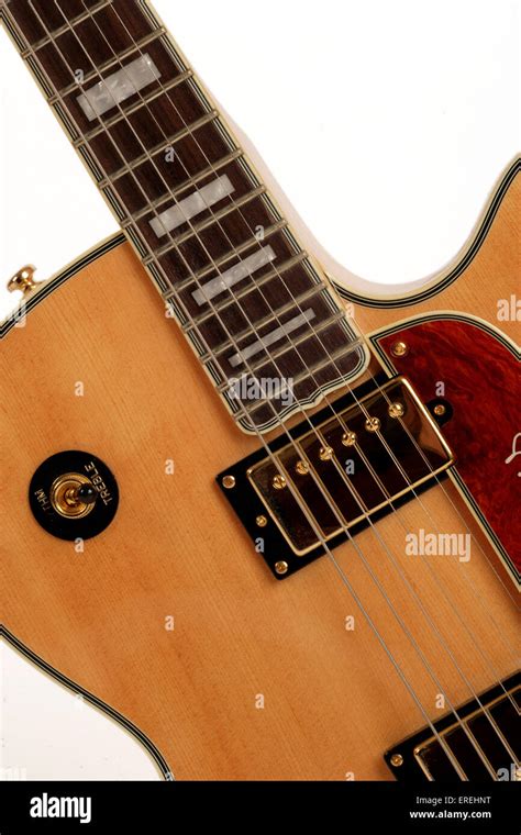 Close Up Detail On A Semi Acoustic Guitar By Epiphone Joe Pass Model Pick Ups And Strings