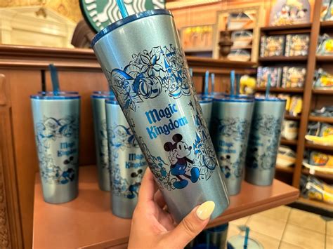 New Shimmering Blue Magic Kingdom Starbucks Tumbler Available Disney