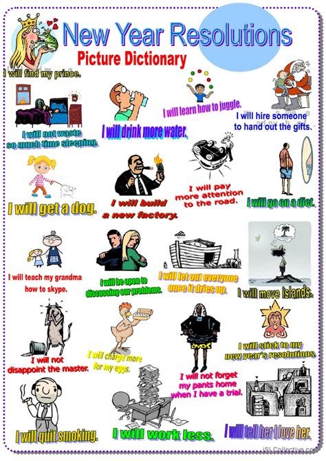 New Year Resolutions Picture Dictio… English Esl Worksheets Pdf And Doc