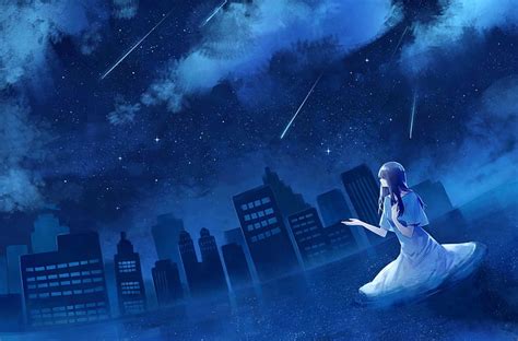 Fallen Stars Stars Girl Anime Manga Sky Blue Hd Wallpaper Peakpx