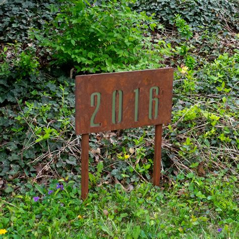 Urban Industria Custom Address Sign In Rusted Steel Ground Stakes