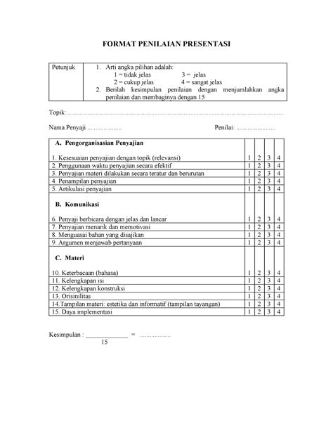 Penilaian Penyajian Presentasi Kelompok Format Penilaian Presentasi