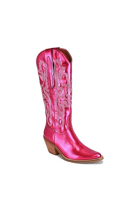 Metallic Western Cowboy Boots Hot Pink Cowboy Boots Gold Etsy