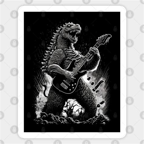 Godzilla Playing A Guitar Guitarist Sticker Teepublic