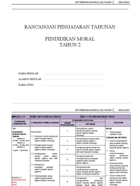 Rpt Pend Moral Tahun 2 Kssr Semakan Pdf