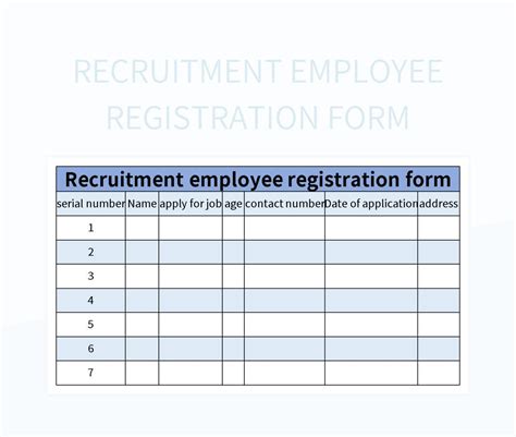 Recruitment Employee Registration Form Excel Template And Google Sheets