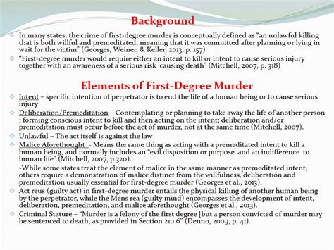 The Concept of First-Degree Murder - 705 Words | Presentation Example