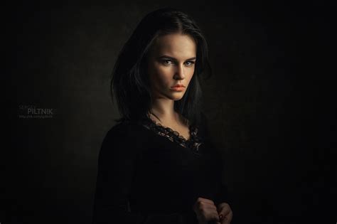 Wallpaper Dark Women Model Portrait Sergey Piltnik Black Hair