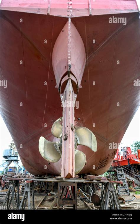 Variable Pitch Propeller And Rudder Cargo Vessel Ashore On Ship