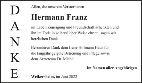 Traueranzeigen Von Hermann Franz Trauerportal Ihrer Tageszeitung