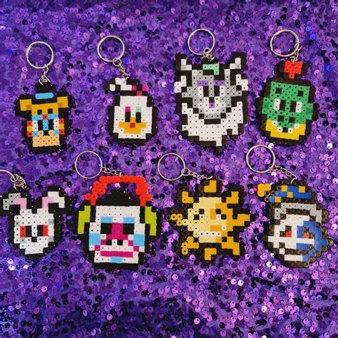 Five Nights At Freddy S Security Breach Keyrings Perler Bead Keychains Etsy