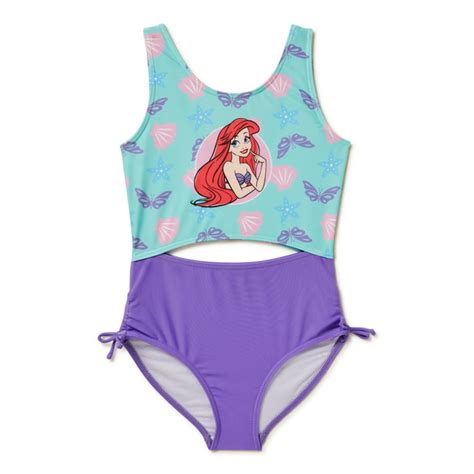 Disney The Little Mermaid Girls One Piece Cutout Swimsuit Sizes 4 7