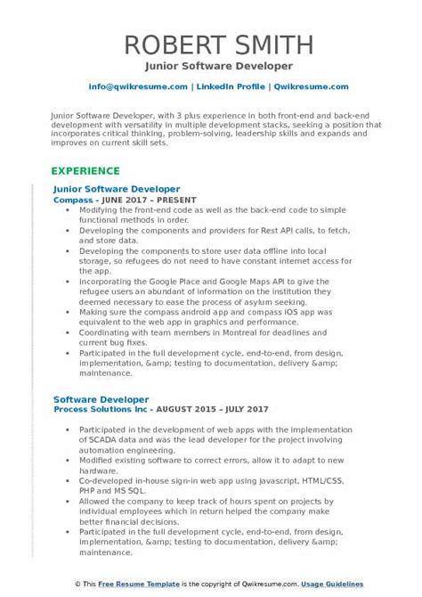 Junior Software Developer Resume Samples Templates For