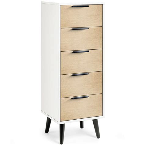 Julian Bowen Alba 5 Drawer Matt White And Oak Narrow Chest Of Drawers