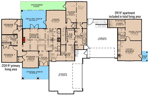 4 Bed Modern Farmhouse Plan With Attached Apartment 2124 Sq Ft And