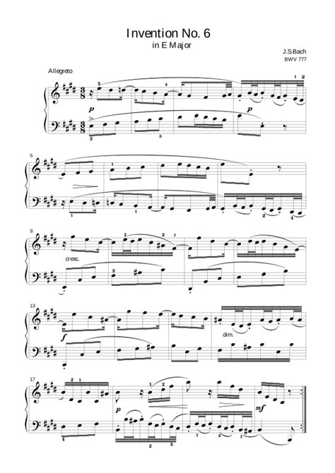 Bach Invention No In E Major Bwv Arr Public Domain Sheet