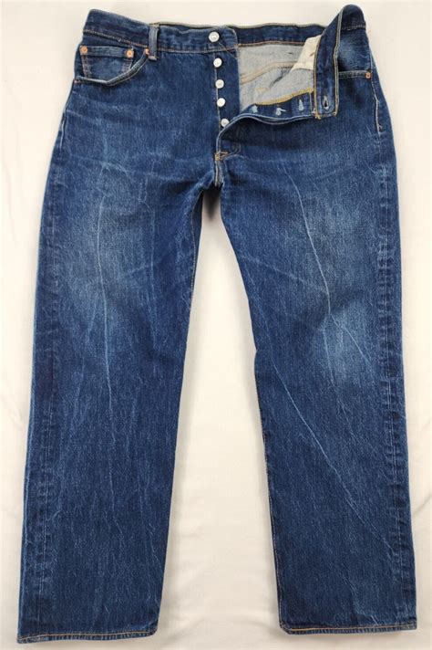 Levis 501 Original Button Fly Straight Blue Jeans Men Gem