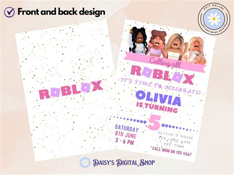 Girl Roblox Birthday Party Invitation Template Printable Birthday Party Invites Pink Digital