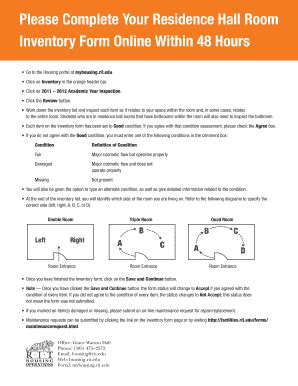 Fillable Online Rit Please Complete Your Residence Hall Room Inventory