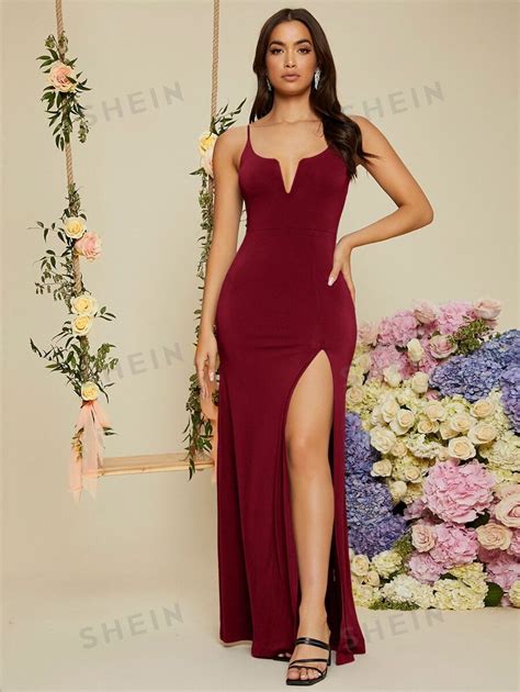 SHEIN Belle Vestido De Dama Honor De Tirantes De Muslo Con Abertura De