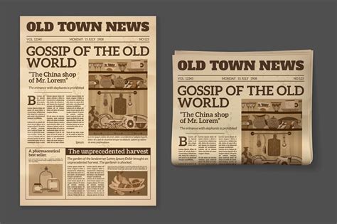 Old Newspaper Vintage Magazine Front Page Mockup Two Realistic Pages