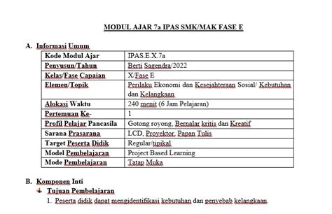 Modul Ajar Ipas Smk Perilaku Ekonomi Dan Kesejahteraan Sosial Projek Ipas