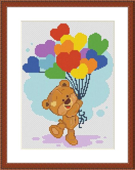 Teddy Bear With Balloons Cross Stitch Pattern Pdf Cute Embroidery