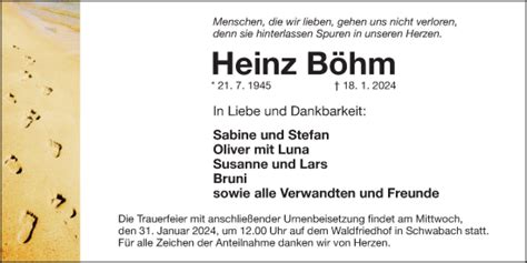 Traueranzeigen von Heinz Böhm trauer nn de