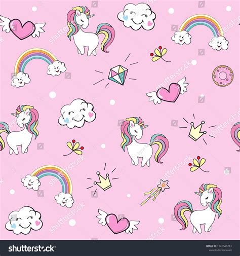 Cute Unicorn Seamless Pattern Girl On Stock Vector Royalty Free