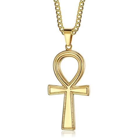 Pendentif Collier Croix Ankh De Vie Egyptienne Acier L Or Dor