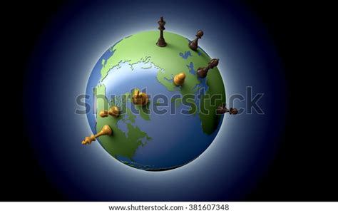 Symbol Geopolitics World Globe Chess Pieces Stock Illustration