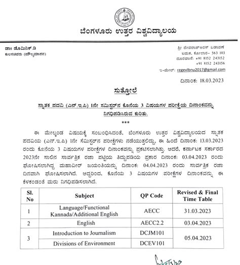 Bangalore North University Time Table 2024 Bnu Ac In Semester UG PG