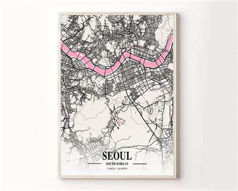 Poster Seoul Map Poster Seoul Wall Art South Korea Map T Seoul