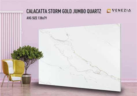 Florida Calacatta Storm Gold Jumbo Quartz In Stock Venezia Surfaces