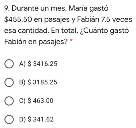 Solved Durante Un Mes Mar A Gast En Pasajes Y Fabi N