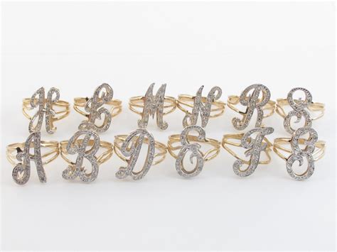 14k Yellow Gold Diamond Initial Letter Ring - Available Different Sizes ...
