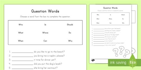 Question Words Exercise Question Words Worksheet Twinkl