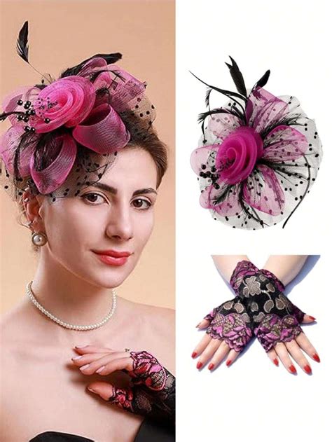 D Exceed 2 Pcs Women Bohemain Fascinator Hat And Fingerless Lace Gloves