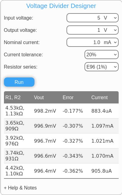Voltage Divider Design Calculator