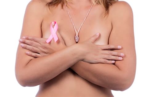 Premium Photo Caucasian Woman Nude With Breast Cancer Ribbon