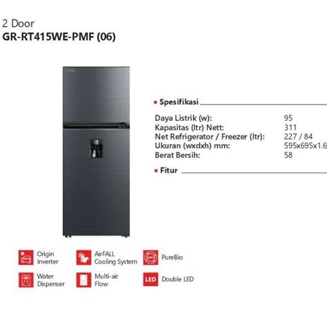 Promo Kulkas Toshiba Gr Rt 415 We Pmf Lemari Es 2 Pintu 311liter