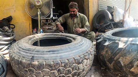 Amazing Technique Of Repairing A Hard Impact Sidewall Truck Tire Youtube