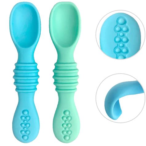 Silicone Baby Spoons - Blue & Green - otterlove by Platinum Pure | Premium Platinum Silicone ...