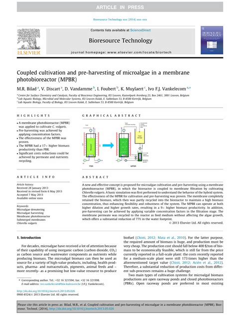 Pdf Coupled Cultivation And Pre Harvesting Of Microalgae In A