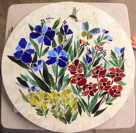 Mosaic Table Top Floral Motif Designer Glass Mosaics