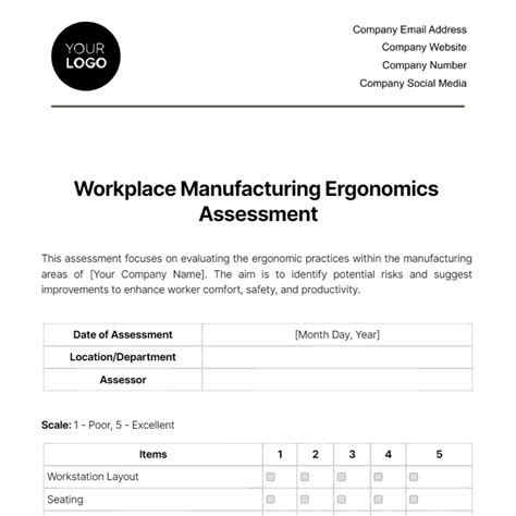 Free Workplace Manufacturing Ergonomics Assessment Template Edit