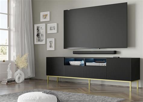 Mueble De Tv Ravenna B Cm D S Negro Mate Marco Dorado